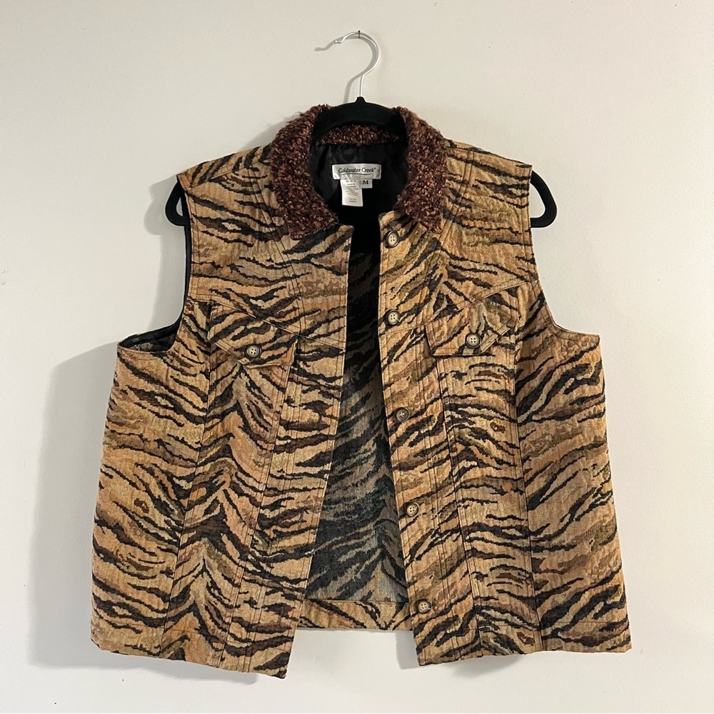 Vintage Coldwater Creek Tiger Print Vest Size Medium Boho Chic Western Mob Wife